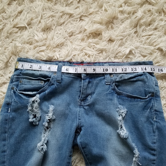 Red Rivet blue distressed cropped jeans low waist Y2K - Picture 6 of 8